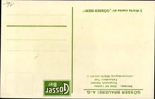 Künstler Ak Gösser Brauerei AG, Mann mit Bierglas, Reklame, Wenn einer eine Reise tut