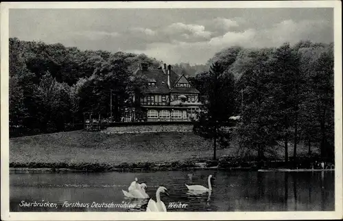 Ak Saarbrücken im Saarland, Forsthaus Deutschmühlen Weiher