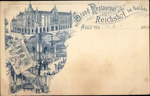 Vorläufer Litho Halle an der Saale, Grand Restaurant Reichshof, 1894