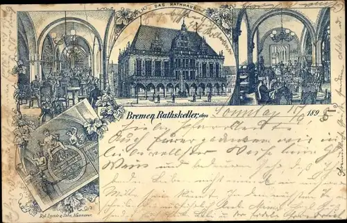 Vorläufer Litho Hansestadt Bremen, Ratskeller, Innenansicht, Rathaus, 1895