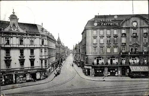 Ak Bytom Beuthen Oberschlesien, Blick in die Bahnhofstraße, Geschäfte, Café