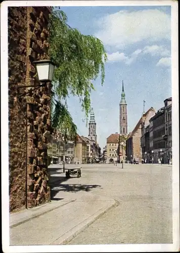 Ak Görlitz in der Lausitz, Obermarkt, Dreifaltigkeitskirche, Mönch, Rathausturm, color