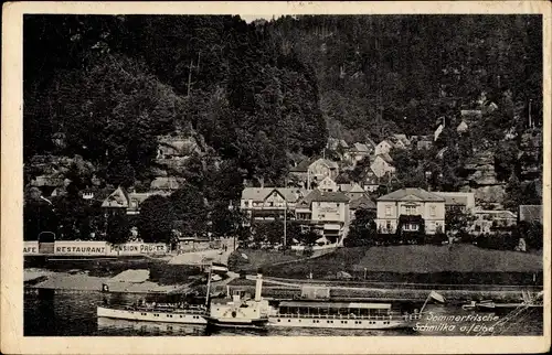 Ak Schmilka Bad Schandau Sächsische Schweiz, Panorama, Binnenschiff