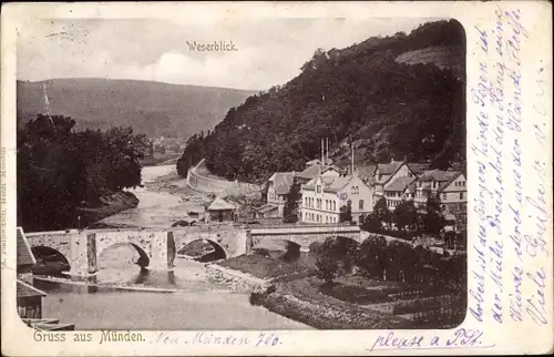 Ak Hann Münden in Niedersachsen, Weserblick, Partie an der Brücke