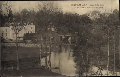 Ak Segré Maine et Loire, Vues de la Verzee et du Pont de la Rue de la Gare