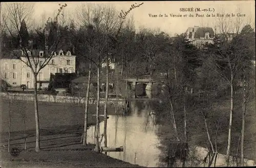 Ak Segré Maine et Loire, Vues de la Verzee et du Pont de la Rue de la Gare