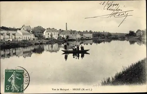 Ak Segré Maine et Loire, Vue de Maingue, Ruderboot