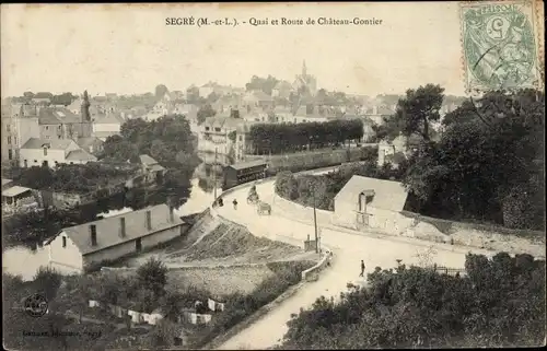 Ak Segré Maine et Loire, Quai et Route de Chateau Gontier