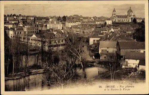 Ak Segré Maine et Loire, Vue generale et la Riviere la Verzee