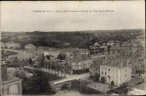 Ak Segré Maine et Loire, Vues a vol d'oiseau du Quai et du Pont Louis Philippe