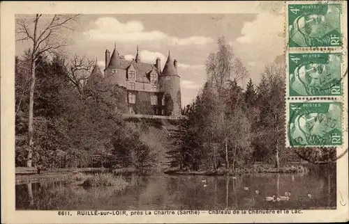 Ak Ruillé sur Loir Sarthe, Château de la Chénuère et le Lac