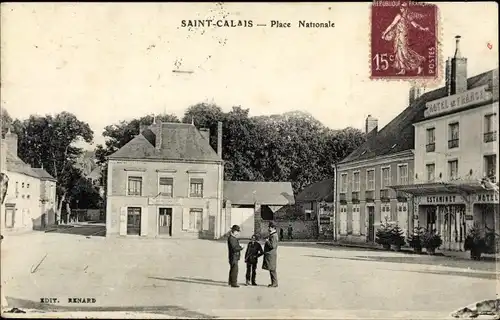 Ak Saint Calais Sarthe, Place Nationale