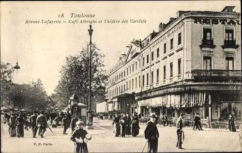 Ak Toulouse Haute Garonne, Avenue Lafayette, Café Albrighi et Théâtre des Variétés