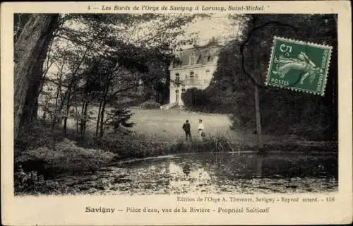 Ak Savigny sur Orge Essonne, Pièce d'eau, vu de la Rivière, Propriété Solticoff