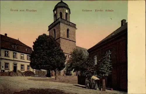 Ak Rhoden Diemelstadt Hessen, Rathaus, Kirche und Schule