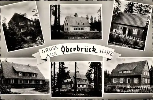 Ak Oderbrück Braunlage im Oberharz, Gauß-Schulheim, Achtermannshäuschen, M. T. V. Hütte