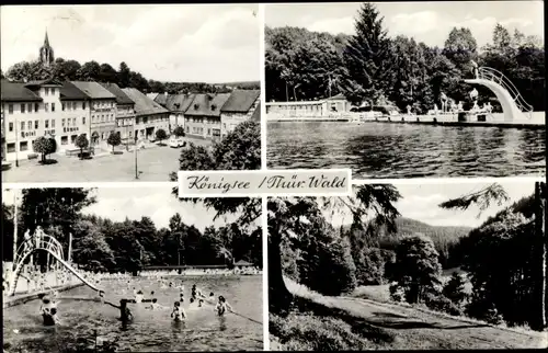 Ak Königsee in Thüringen, Marktplatz, Hotel Zum Löwen, Schwimmbad, Waldpartie