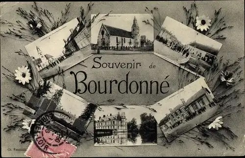 Ak Bourdonné Yvelines, Souvenir, Montage, Église, Château, Mairie