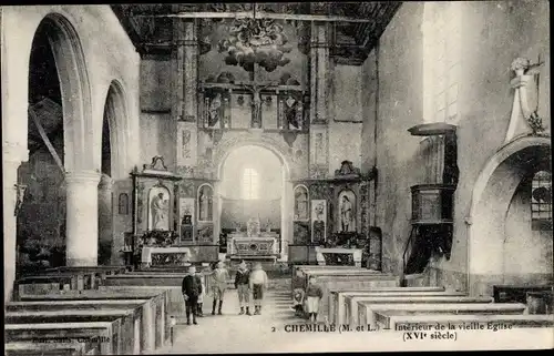 Ak Chemillé Maine et Loire, Chemille, Interieur de la vieille Eglise