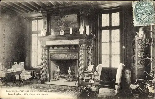 Ak Pacy sur Eure Eure, Le Château de Menilles, Grand Salon et Cheminée