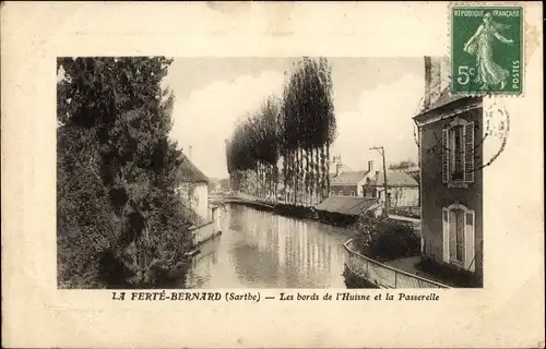 Ak Ferte Bernard Sarthe, Les Bords de l´Huisne et la Passerelle