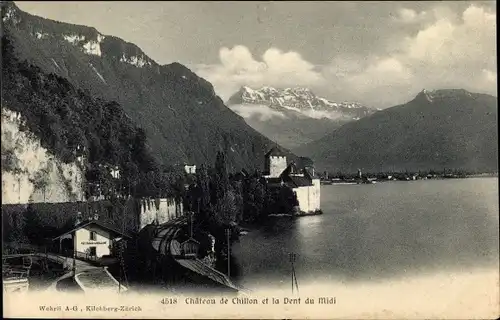 Ak Chillon Lac Léman Kt Waadt Schweiz, Chateau, la Dent du Midi