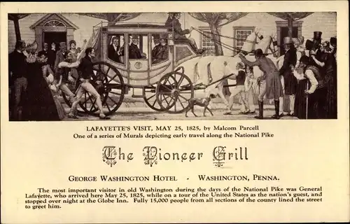 Künstler Ak Parcel, Malcolm, Washington Pennsylvania, Lafayettes Visit 25.05. 1825