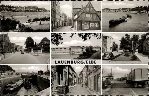 Ak Lauenburg an der Elbe, Schleuse, Strassenansicht, Brücke, Freibad