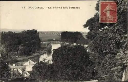 Ak Bougival Yvelines, La Seine à Vol d´Oiseau