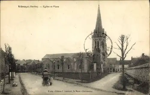 Ak Vibraye Sarthe, Église et Place