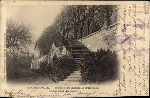 Ak Courbevoie Hauts de Seine, Maison de Gabrielle d´Estrées, Escalier du Parc