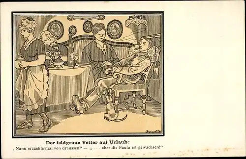 Künstler Ak Arnold, Karl, Liller Kriegszeitung, Der feldgraue Vetter auf Urlaub