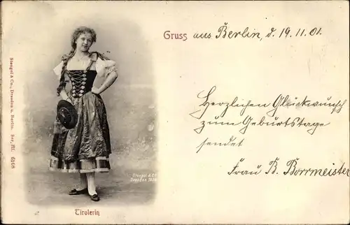 Ak Tirolerin in Volkstracht, Dirndl