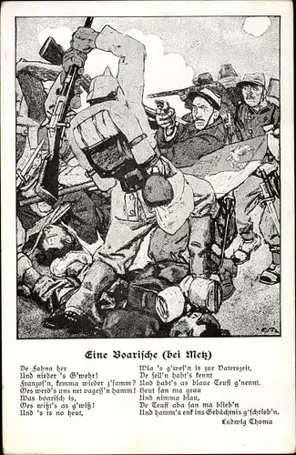 Gedicht Ak Ludwig Thoma, Eine Boarische bei Metz, Schlachtszene