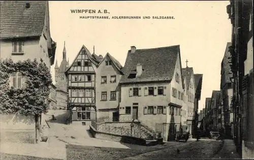 Ak Wimpfen am Berg Bad Wimpfen am Neckar, Hauptstraße, Adlerbrunnen, Salzgasse