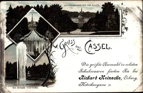 Litho Kassel in Hessen, Wilhelmshöhe, Herkules, Fontaine, Wasserfall