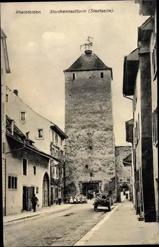 Ak Rheinfelden Kanton Aargau Schweiz, Storchennestturm, Stadtseite