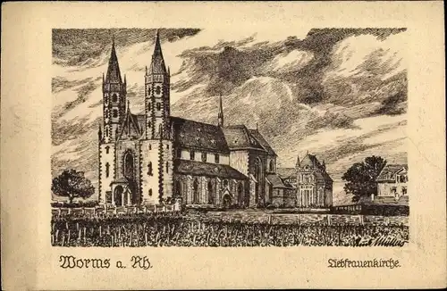 Künstler Ak Müllers, Rudi, Worms in Rheinland Pfalz, Liebfrauenkirche, Nr. 60287