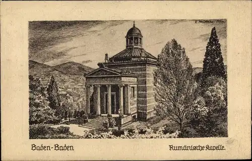 Künstler Ak Müllers, Rudi, Baden Baden am Schwarzwald, Rumänische Kapelle, Nr. 60272