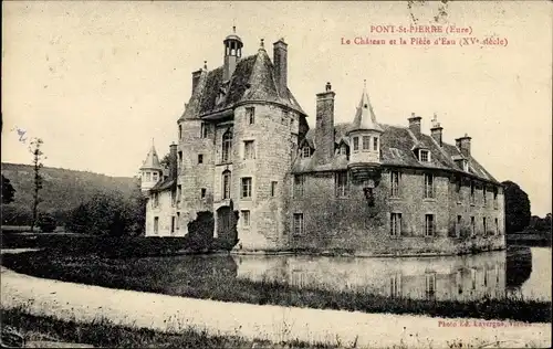 Ak Pont Saint Pierre Eure, Le Château et la Pièce d´Eau