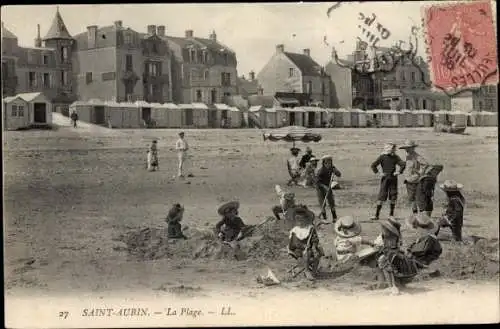 Ak Saint Aubin sur Mer Calvados, La Plage