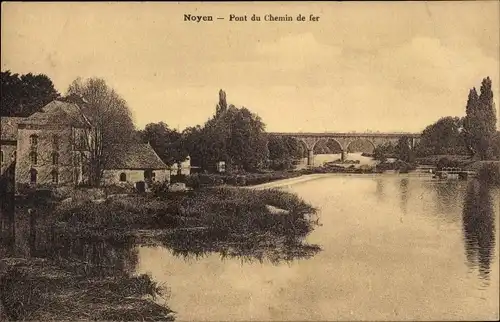 Ak Noyen sur Seine Seine-et-Marne, Pont du Chemin de Fer