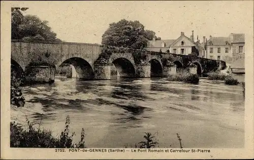 Ak Pont de Gennes Sarthe, Pont Romain et Carrefour Saint Pierre