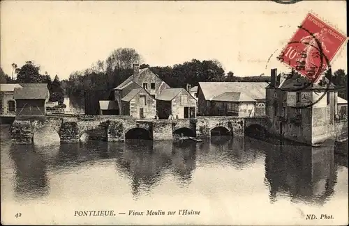 Ak Pontlieue Sarthe, Vieux Moulin sur l´Huisne