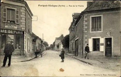 Ak Parigné l´Évêque Sarthe, Rue de la Mairie