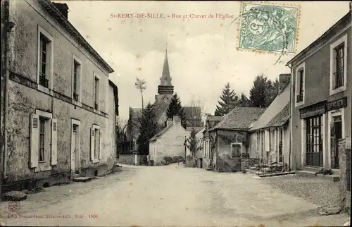 Ak Saint Remy de Sillé Sarthe, Rue et Chevet de l´Église