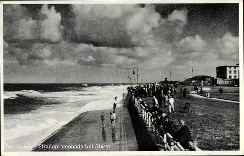 Ak Norderney in Ostfriesland, Strandpromenade bei Sturm