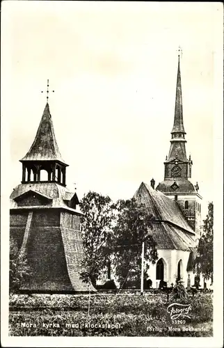 Ak Mora Schweden, kyrka med klockstapel