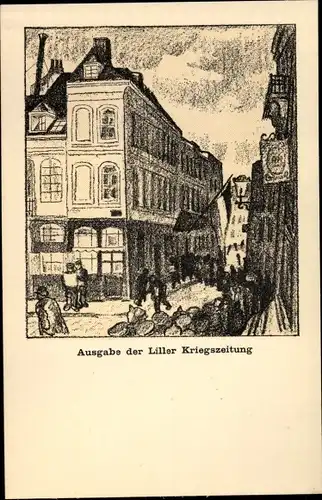 Künstler Ak Arnold, Karl, Lille Flandern Antwerpen, Liller Kriegszeitung, Straßenpartie