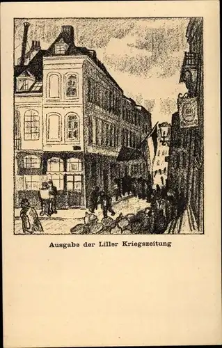 Künstler Ak Arnold, Karl, Lille Flandern Antwerpen, Liller Kriegszeitung, Straßenpartie